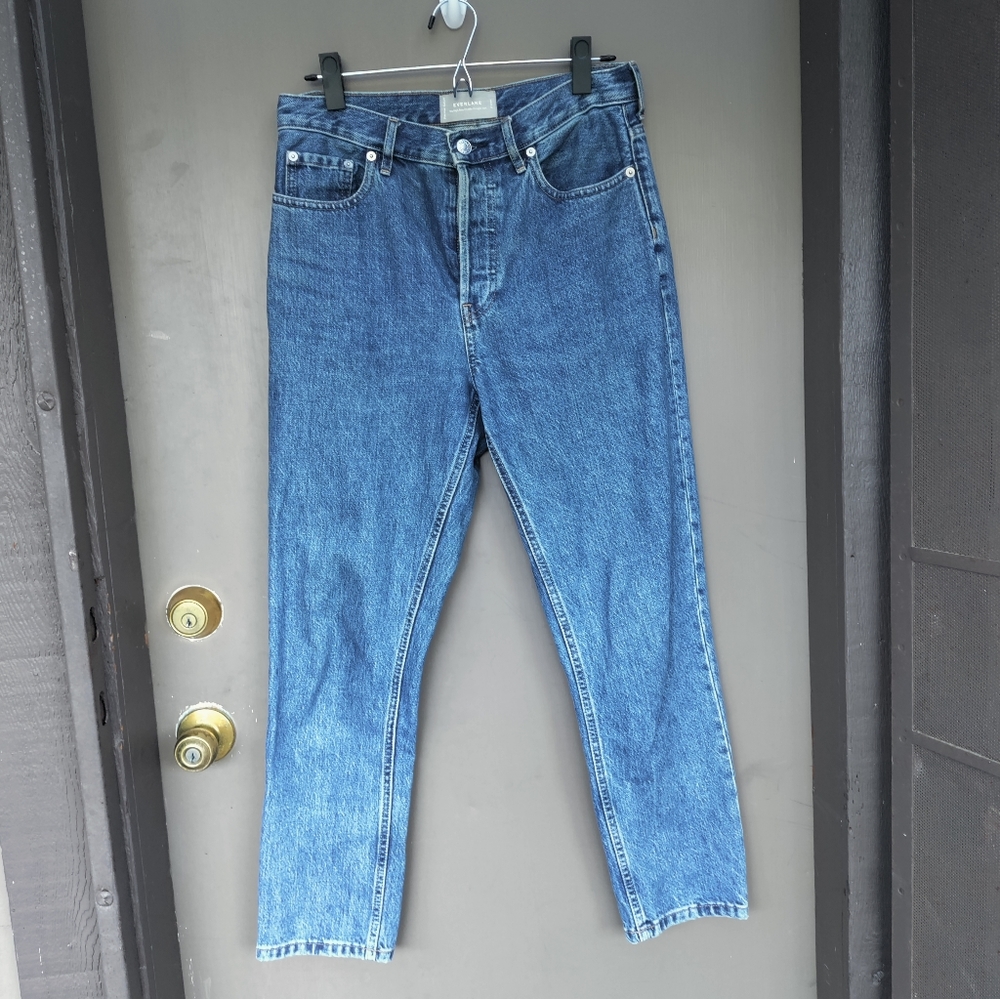 Everlane Cheeky High Rise Straight Denim Blue Jeans in Medium Wash